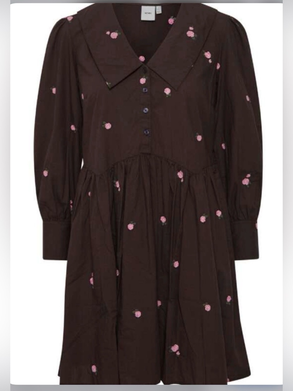 Brown Floral Embroidered Smock Dress